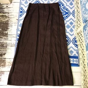 APOSTROPHE 100% linen long A-line  brown skirt 38" long/size 10